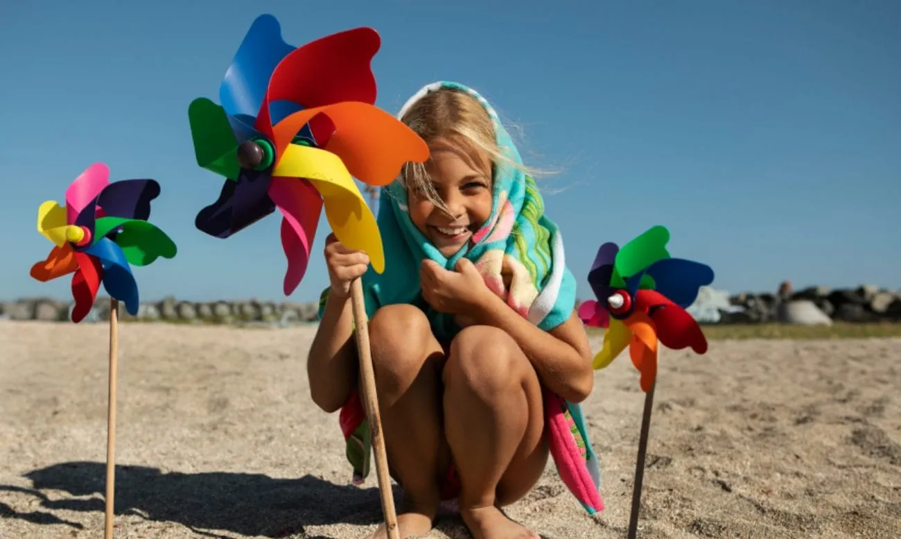 Girl with pinwheels